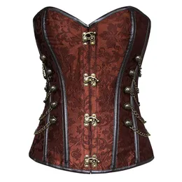 Women's Brocade Buckle Steampunk Gothic Punk Faux Leather Steel Boned Corset with Chain Plus Size Waist Training Corsets S-6XL Best quality