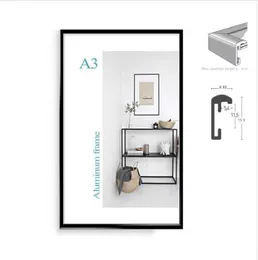 Klasyczny minimalistyczny aluminiowy A4 A3 plakat rama do ściany wiszącej metalowej ramki ramki na zdjęcia