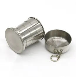 Portable Keychain Folding Cup 240ml Stainless Steel Outdoor Travel Camping Collapsible Mugs Free Shipping LX3307