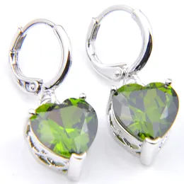 Brand New 10Pcs Luckyshine for Holiday Wedding Party Heart Olive Peridot Gems For Women Cubic Zirconia Silver Dangle Earrings