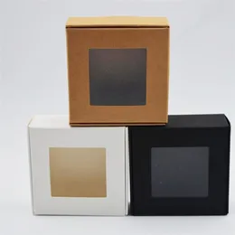 30pcs/lot Square White/black/Kraft Window Box Packaging Small Gift Boxes with PVC window for Candy/Soap/Jewelry Display Box 3.22