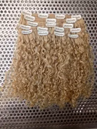 Nuovo stile Forte cinese Virgin Remy Trama di capelli ricci Human Top Clip Ins Estensioni dei capelli biondo 6130 # Colore 100g Capelli un set