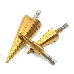 Freeshipping 3 pc / zestaw Duży krok stożek Hex Shank Powlekane Wiercenie Metalowe Ustawianie narzędzi Wiertarki HSS Wiertło stalowe nóż do otworów 4-12 / 20 / 32mm