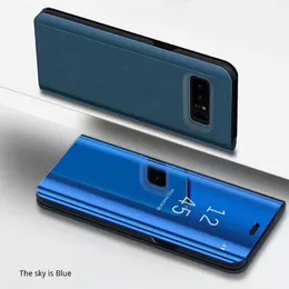 Hot Phone Case Electroplate Clear Smart Kickstand Spegel Visa Flip Cover Sömn Vakna för iPhone 6 7 8 x Samsung Galaxy S7 S8 S8 Plus Note8