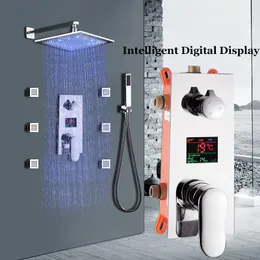 Dijital Duş Musluklar Seti LED Duş Başlığı 3-Function Mikser Dokunun 6 adet Masaj SPA Jetleri Duvar Desteği Para Banyosu