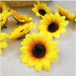 7cm Decorações de girassol de seda de seda Party Handmake Handmake Flor Artificial Cabeça Decoração de casamento Diy Wreatch Box Scrapbooking Craft Flow Flower Flower