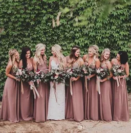 Dusty Pink Chiffon Bridesmaid Dresses Ruched Sweetheart A Line