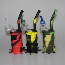 Silikon Varil Kuleleri Mini Silikon Kuleleri Dab Kavanoz Bongs Silikon Yağ Davul Kuleleri ile çift tüp kuvars tırnak ve cam sazan