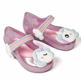 2020 unicórnio novo verão para mini sapatos meninas dargon sandálias jelly sapato peixe boca menina antiderrapante crianças sandália toddler