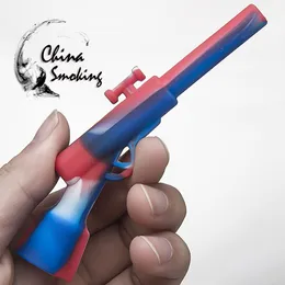 Silicone Hand Pipe Silicone Rifle Hand Pipe with Metal Bowl Oil Rig Hookah Wax Pen Smoking Pipe Food Grade Silicone Length=110mm