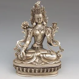8,27 tum / tibet silver koppar buddha staty vit tara tibetansk buddhism