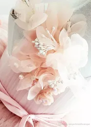 Prenses Pembe Çiçek Kız Elbiseler Dantel 3d Çiçek Aplikler Balo Balyoyu Küçük Kız Doğum Günü Partisi Gowns Sweep Train Çocukları Resmi Wear268h