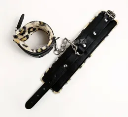 7pcs Bondage Leopard Leather Handcuffs colar Anklecuffs corda cana -de -morda