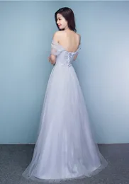 Silvergrå brudtärklänningar från axelgolvet Längd bröllopsfestklänningar som lyser Sash Bridesmaid Dress Plus Size Custom Made298V
