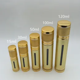 15ml 30ml 50ml 100ml 120ml guld essenspumpflaska Plastluftfria flaskor för lotion kosmetisk behållare Snabb leverans F514