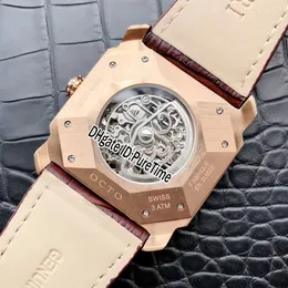 NOWOŚĆ 42 mm Octo Finissimo Tourbillon 102719 Rose Gold Skeleton Dial Automatyczna męska zegarek czarny skórzany pasek sportowy Watch High Qua253W