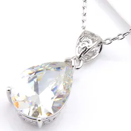 10Pcs Luckyshine Excellent Shine Water Drop White Topaz Gemstone Silver Plated Pendants Necklaces For Holiday Wedding Party