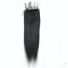 130% peruanskt Straight Virgin Human Hair Top Lace Stängningar 4 "x4" Brasiliansk kroppsvåg spets stängning stycke naturligt svart mjukt remy hår 12in