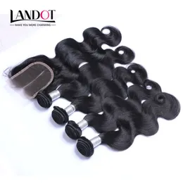 Malaysisk kroppsvåg Virgin Human Hair Weave 3 buntar med spetslås 100% obearbetade remy cuticle inriktade hårförlängningar Naturlig färg