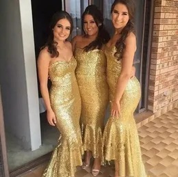 Bling Bling Gold Sequined Hi Low Mermaid Bridesmaid Dresses 2018 Sweetheart Maid of Honor Party Gowns Custom Made China EN1207