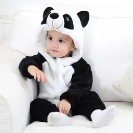 Spädbarn Romper Baby Boys Girls Cartoon Jumpsuit New Born Bebe Kläder Hooded Toddler Baby Kläder Söt Panda Romper Baby Flannel Kostymer