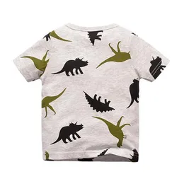 Nya ankomstpojkar Kids 100% bomull Kortärmad Tecknad film Dinosaur Print Ficka T Shirt Boys Causal Summer T Shirt Gratis Ship