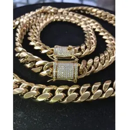 Mens Cuban Miami Link Bracelet & Chain Set 18k Gold Plated 12mm *Diamond Clasp*