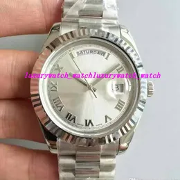 Luxury Watch Sweep White Face Automatisk rörelse dag/datum mekanisk Rom ansikte datum silver rostfritt safir original lås män klockor