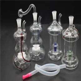 2 stil Büyük kalın su petrol rig bongs cam yağı dab teçhizat Bongs Recycler Pyrex 10mm kül catcher Bongs Hortum ve Pot Kase ile