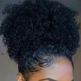 100% Gerçek Saç Sapıkça At Kuyruğu Klip-In Doğal Saç Uzantıları Afro-amerikan Kısa Yüksek Afro Kıvırcık Wrap İpli Puf At Kuyruğu postiş