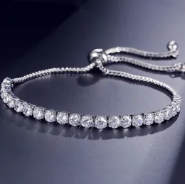 New Brand Simple Fashion Jewelry Hot Sale 18K White Gold Filled Multi Gemstones CZ Diamond Pulling Adjustable Lucky Bracelet For Women Gift