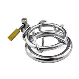 Chastity Devices Latest Male Spiked Anti-off Ring Stainless Steel Chastity Lock Bird Cage Belt #R45