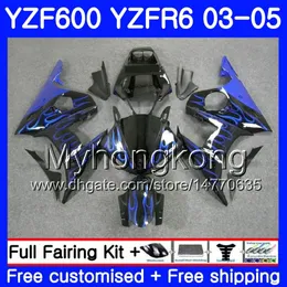 Ciało dla Yamaha YZF-600 YZF-R6 03 YZF R6 Blue Flames Black 2003 2004 2005 Bodywork 228HM.43 YZF 600 R6 YZF600 YZFR6 03 04 05 Zestaw wróżki