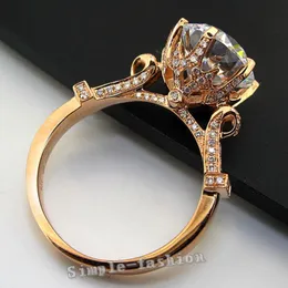 高級ジュエリー ローズゴールド ラウンド カット 2ct ストーン ダイヤモンド 925 スターリング シルバー 婚約 結婚指輪 リング 女性用