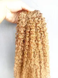 Brasilianska Human Virgin Remy Kinky Curly Hair Extensions Dark Blonde 27 # Färg Hårväft 2-3Bunderna för Full Head