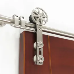 5ft-13.2ft Stainless steel brushed sliding wood barn door hardware with movable decoration core rotatable spoke wheel