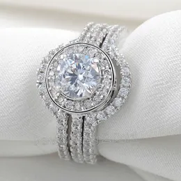 Choucong vintage smycken diamant 10kt vitguld fylld 3-i-1 engagemang bröllop ring set sz 5-11 gåva