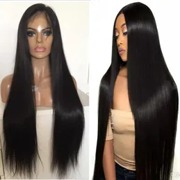 Full spets PU runt peruk 9a Silkeslen Straight Brasilian Virgin Human Hair Swis