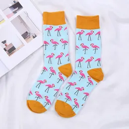 Flamingo Design Unisex Cotton Socks Knä High Happy Casual Sock Fashion Medium Strumpor för gåvor Högkvalitativ 4 1mz Z