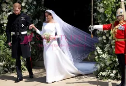 Novo 2019 Príncipe HarryMeghan Markle Vestidos de Festa de Casamento Bateau Pescoço Mangas Compridas Vestidos de Casamento Longo Varredura Vestidos de Noiva
