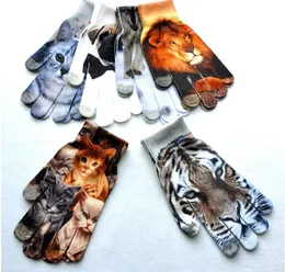 女性ME 3Dプリントニットグローブフルーツ動物パターン暖かいミトンローズフラワーデザイン5本の指グローブタッチスクリーン手袋