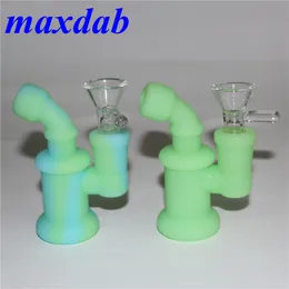 Silicone Bong hookah glow in dark Mini Silicon Dab Rig Water Pipes Bongs 3.85 inch Bubbler Oil Rigs with Glass Bowl