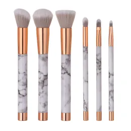 6pc/set Professional Makeup Borstes Set Marble Handle Blandning Foundation Cosmetic Powder Brush Soft Synthetic Hair Make Up Tool