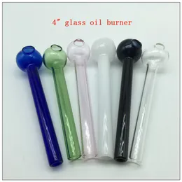 4.0 Pulgadas 10 CM Longitud Pyrex Glass Oil Burner Pipe Clear Pink Blue Green Barato Glass Oil Burner Pipe Water Hand Pipes Accesorios para fumar