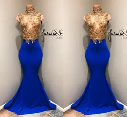 Sexy Sereia Vestidos de Noite Alta Pescoço Apliques Ilusão Corpete Perolização De Cetim Até O Chão Vestidos de Baile Azul Royal Vermelho Escuro Verde Roxo