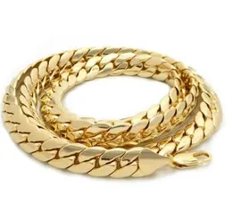 Mens 12mm Miami Cuban Link Kedja 14K guldpläterad 24 tums halsband