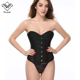 Wechery Espartilho Steampunk Sexy gótico 12 osso de aço Espartilhos negros Bustiers Rendas até korset Corsage Corselet Trainer Cintura Bustier