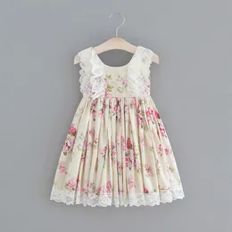 Baby Girls Floral Print Lace Ruffles Dresses 2018 New Summer Party Dress Candy Color Cotton Fashion Western Sweet Children Dress Z11