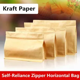 28x21x8cm Stor kapacitet Stand Kraftpapper Mat Förpackning Zip Lock Pouch Gifty Bakning Snacks Biscuit Tea Paket Storage Värme SEAL BAGS