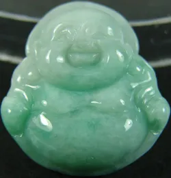 Ręcznie rzeźbione jabłko zielony jade uśmiech Buddha Bóg Chiński Naturalny Jadeit Wisiorek
